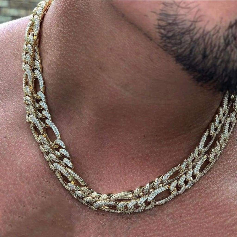 10mm Iced Out Gold Figaro Link Chain