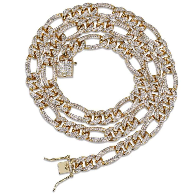 10mm Iced Out Gold Figaro Link Chain
