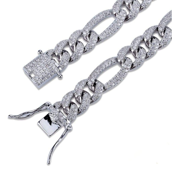 10mm Iced White Gold Out Figaro Link Chain