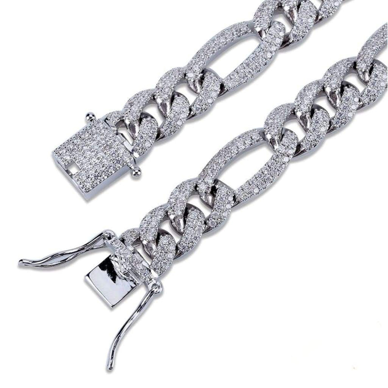 10mm Iced White Gold Out Figaro Link Chain