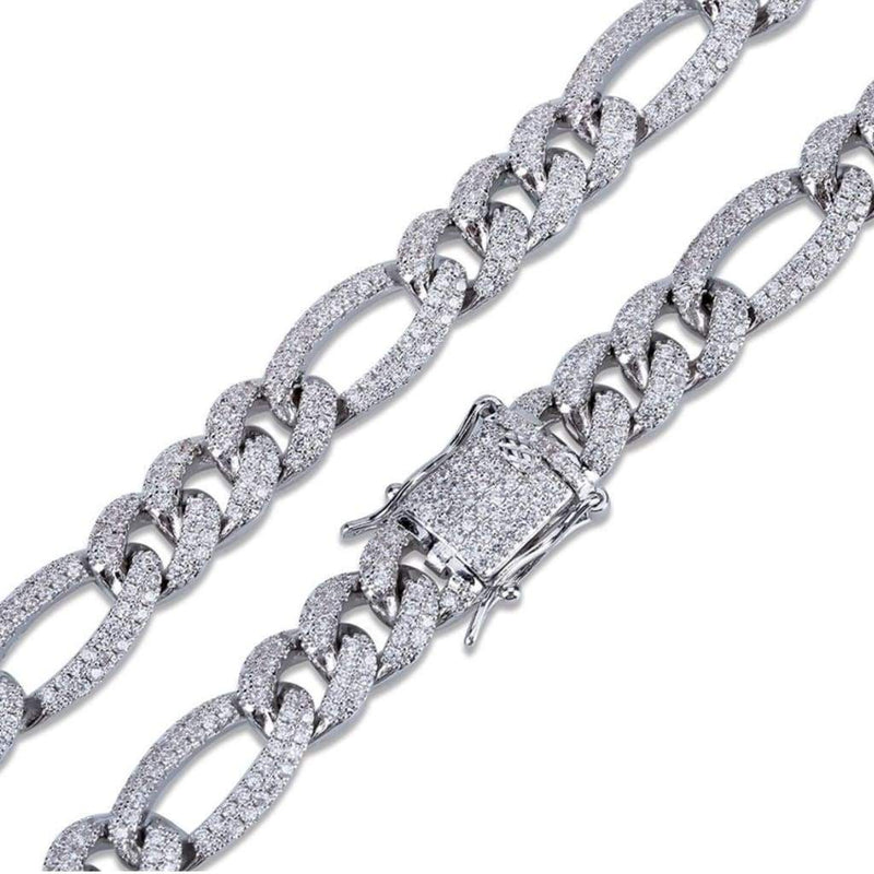 10mm Iced White Gold Out Figaro Link Chain