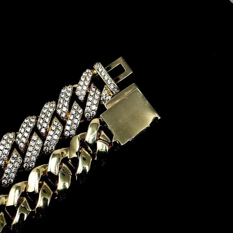 Iced Out Gold Diamond Prong Cuban Link Chain 14mm