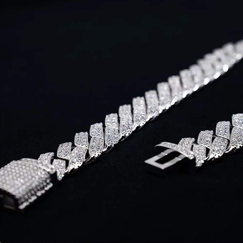 14mm Iced Out White Gold Diamond Prong Cuban Link Chain