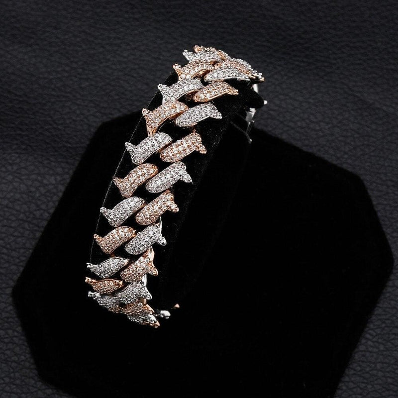 14mm Iced Out Two Tone Spike Cuban Link Bracelet