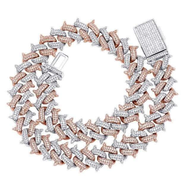 14mm Iced Out Two Tone Spike Cuban Link Chain