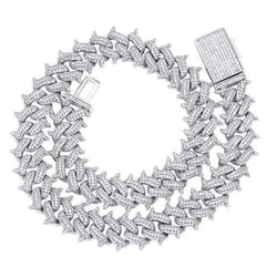 14mm Iced Out White Gold Spike Cuban Link Chain