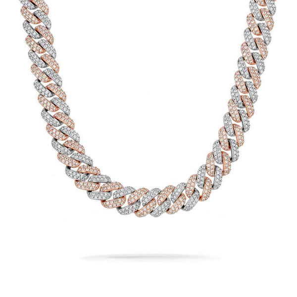 14mm Iced Out Two Tone Diamond Prong Cuban Link Chain