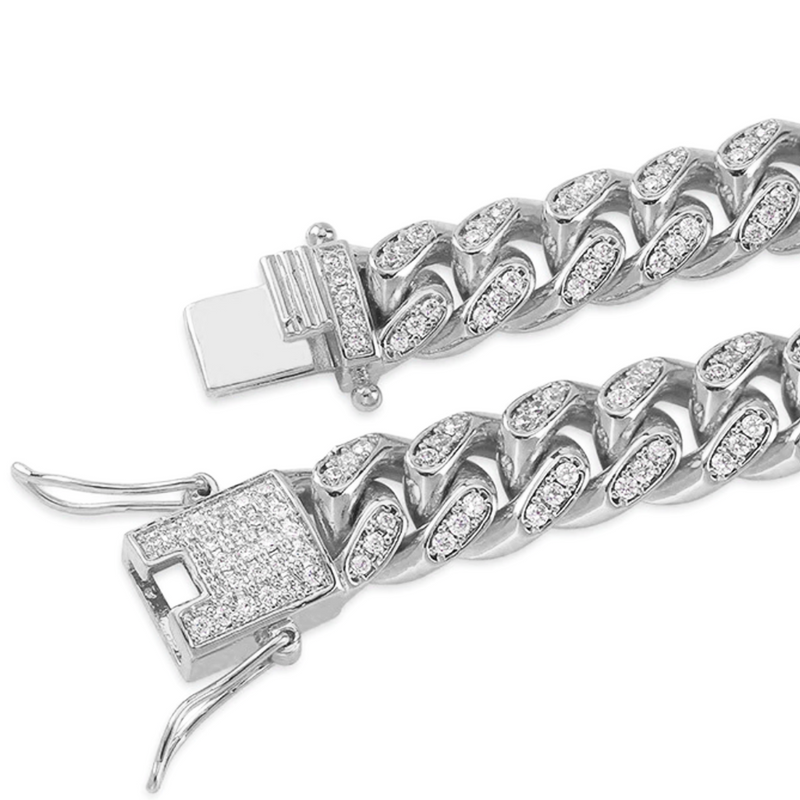 10mm Iced Out White Gold Cuban Link Chain