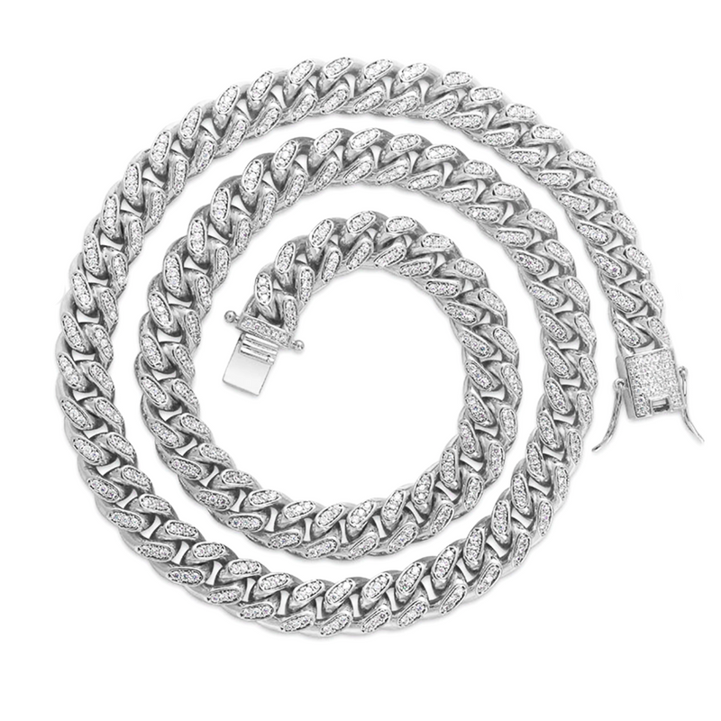 10mm Iced Out White Gold Cuban Link Chain