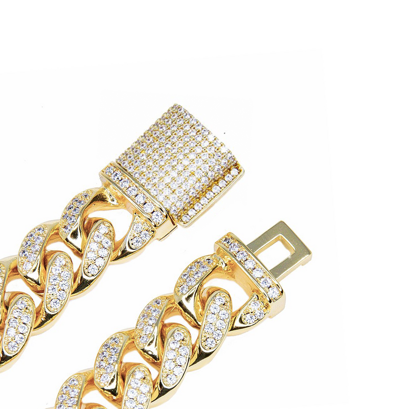 Iced Out 12mm Gold 2 Rows Cuban Link Chain