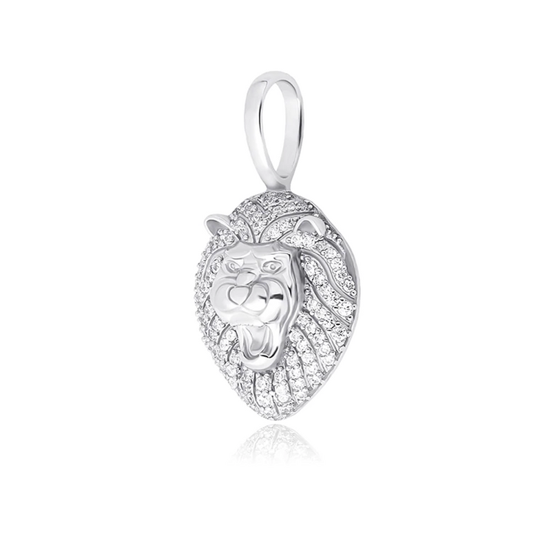White Gold Lion Pendant Iced Out