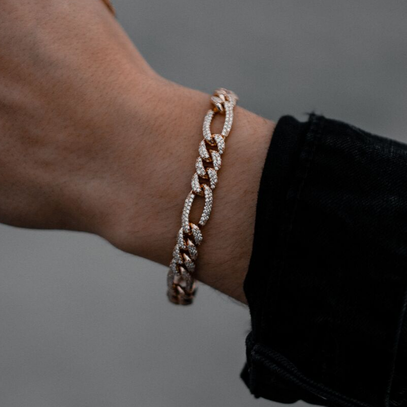 10mm Iced Out Gold Figaro Bracelet