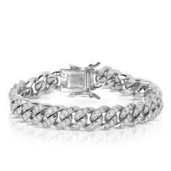 10mm Iced Out White Gold Cuban Link Bracelet