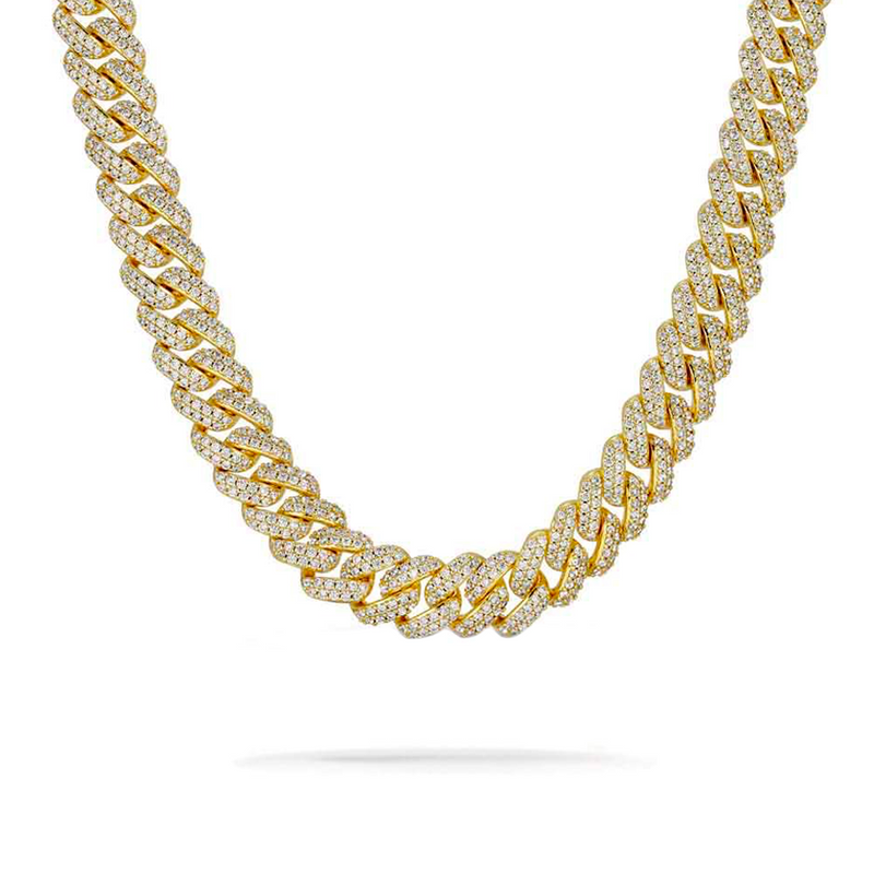 Iced Out Gold Diamond Prong Cuban Link Chain 14mm
