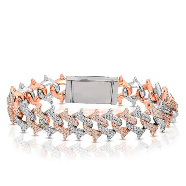 14mm Iced Out Two Tone Spike Cuban Link Bracelet
