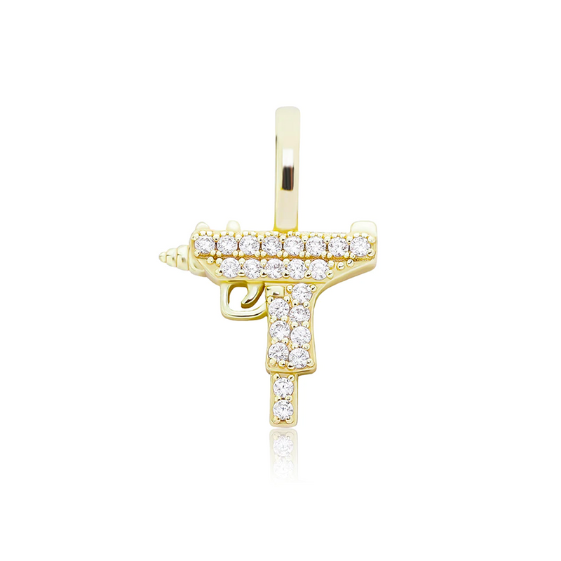 Gold Gun Pendant Iced Out