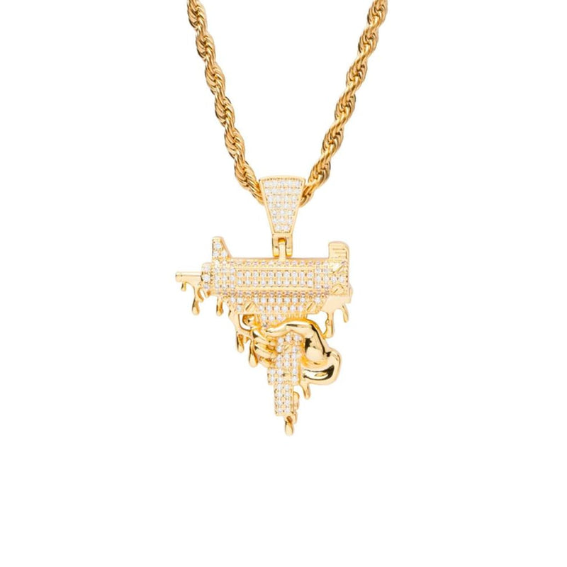 Iced Out Gold Dripping Uzi Pendant