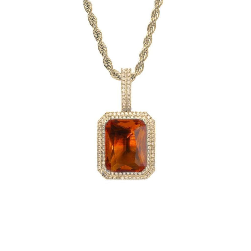 Orange Gemstone Pendant Iced Out