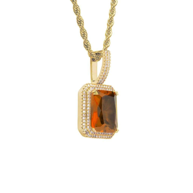 Orange Gemstone Pendant Iced Out