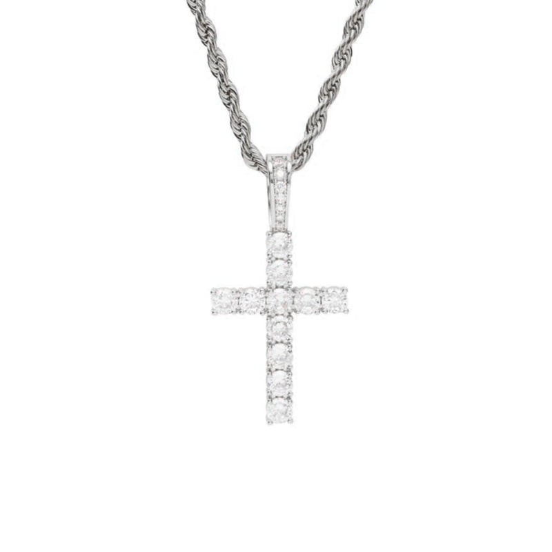 Iced Out White Gold Cross Pendant