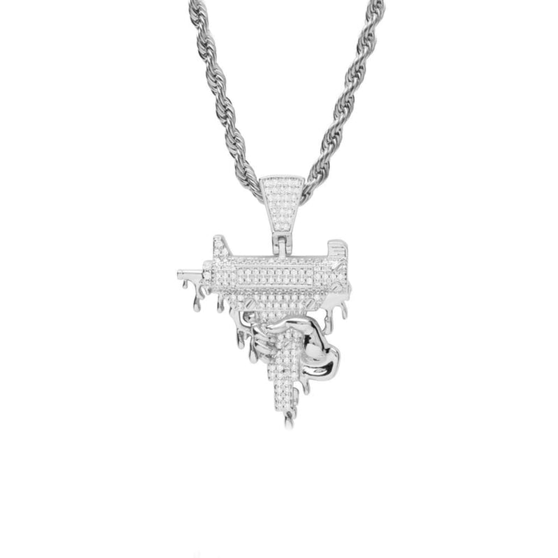 White Gold Dripping Uzi Iced Out