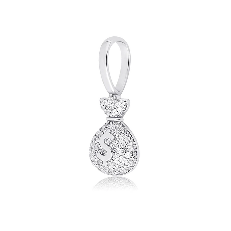 White Gold Money Pendant Iced Out