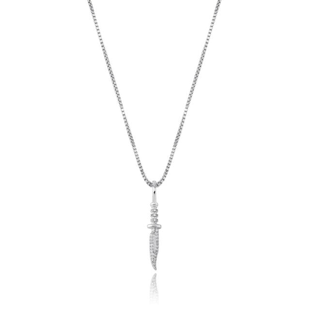 White Gold Knife Pendant Iced Out