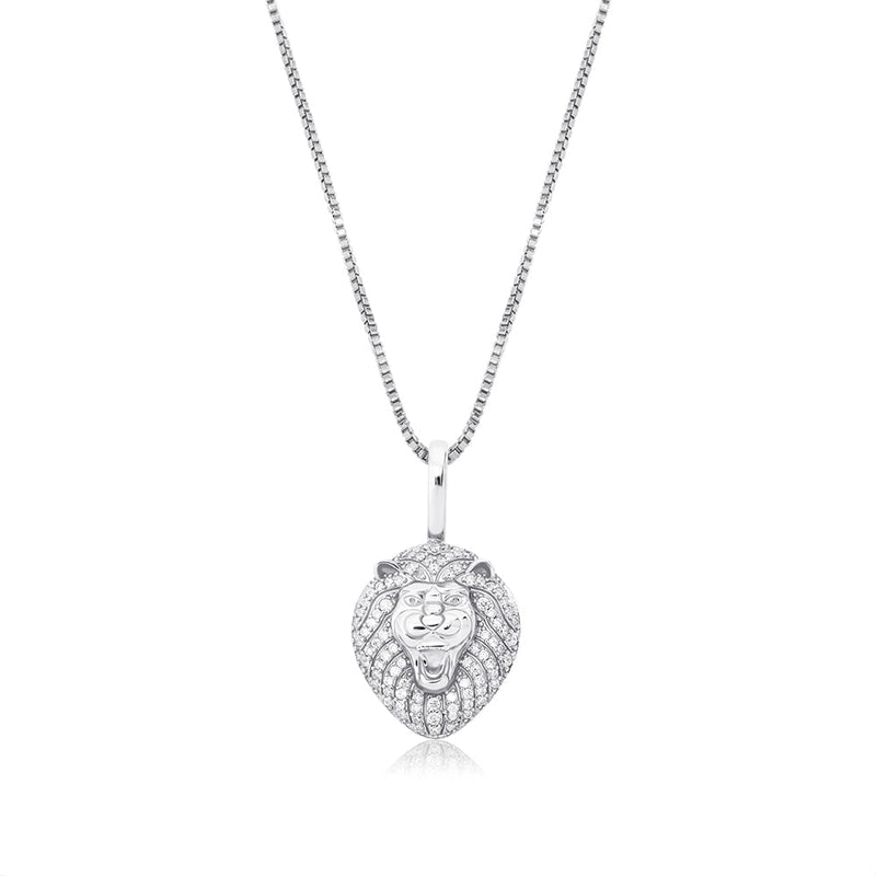 White Gold Lion Pendant Iced Out