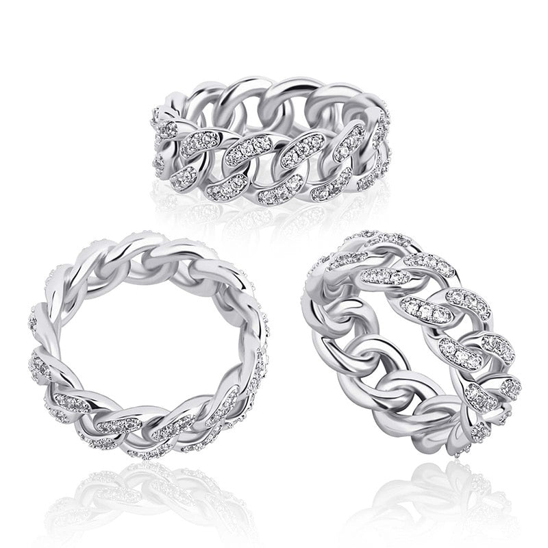 8mm Iced Out White Gold Cuban Link Ring