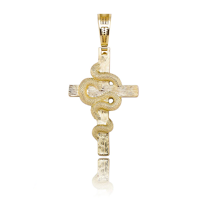 Iced Out Gold Snake Cross Pendant